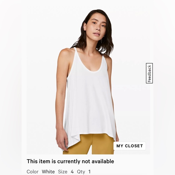 Lululemon open ends tank size 4 white - Picture 1 of 5